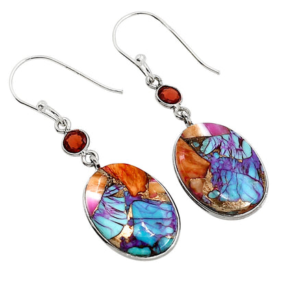 Kingman Orange Dahlia Turquoise and Garnet Earrings E-1002 SDE91361