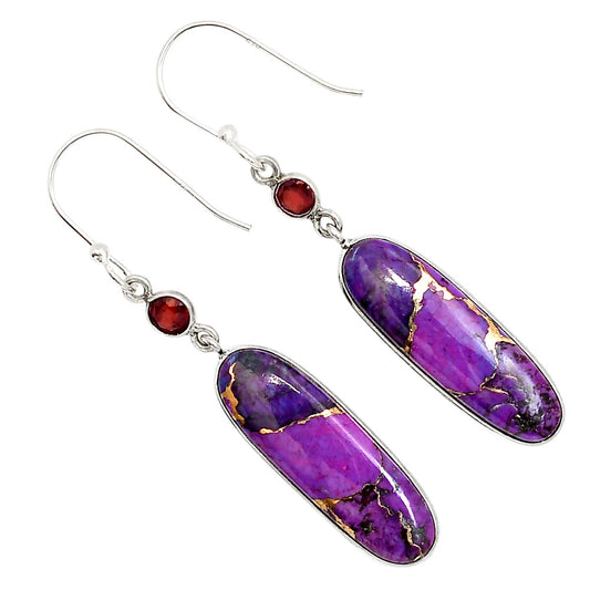 Copper Purple Turquoise and Garnet Earrings E-1002 SDE91362