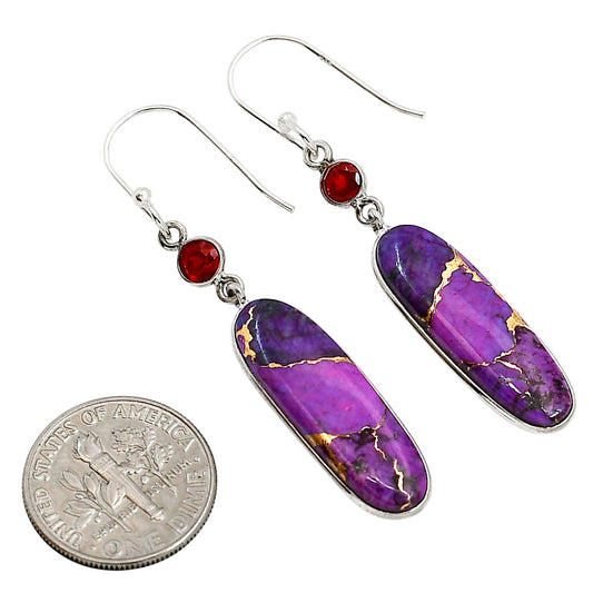 Copper Purple Turquoise and Garnet Earrings E-1002 SDE91362
