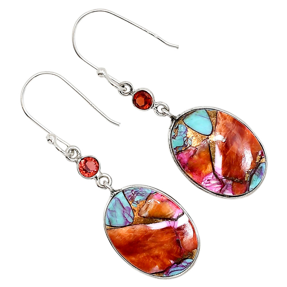 Kingman Orange Dahlia Turquoise and Garnet Earrings E-1002 SDE91363