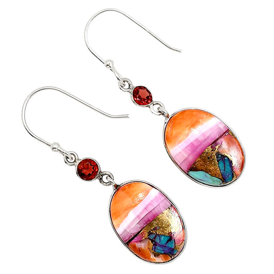 Kingman Orange Dahlia Turquoise and Garnet Earrings E-1002 SDE91364