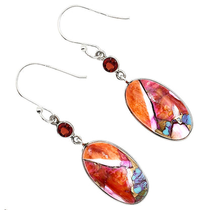 Kingman Orange Dahlia Turquoise and Garnet Earrings E-1002 SDE91366