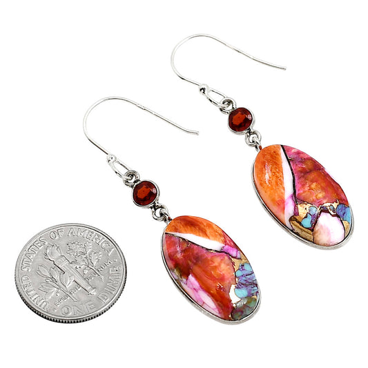 Kingman Orange Dahlia Turquoise and Garnet Earrings E-1002 SDE91366