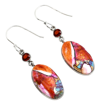 Kingman Orange Dahlia Turquoise and Garnet Earrings E-1002 SDE91366