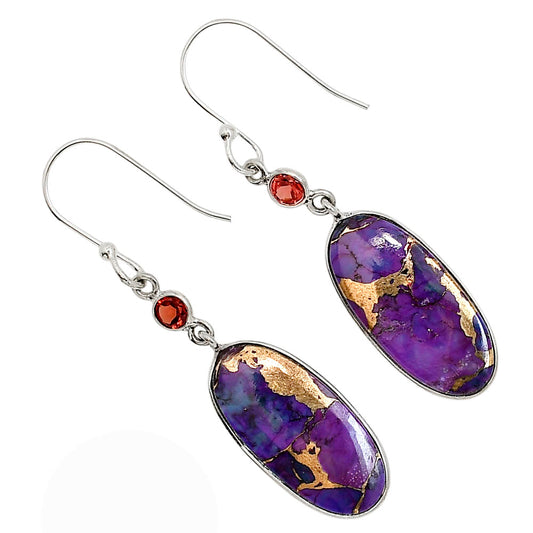Copper Purple Turquoise and Garnet Earrings E-1002 SDE91369