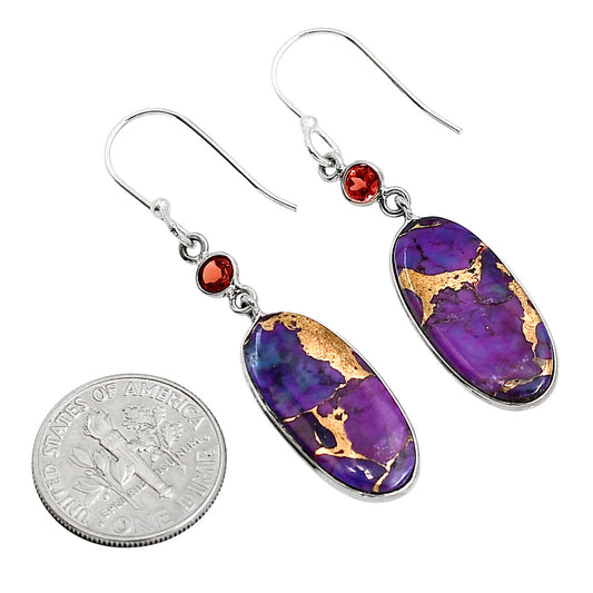 Copper Purple Turquoise and Garnet Earrings E-1002 SDE91369