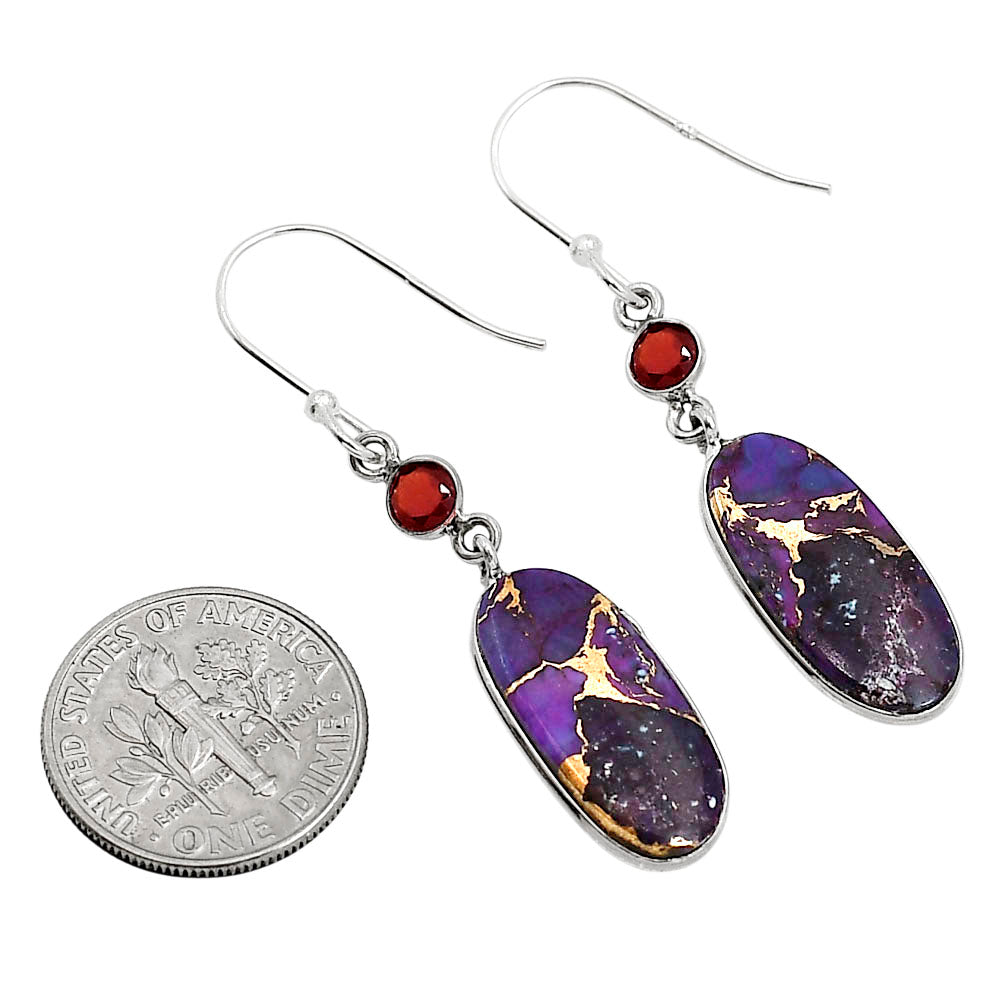 Copper Purple Turquoise and Garnet Earrings E-1002 SDE91370