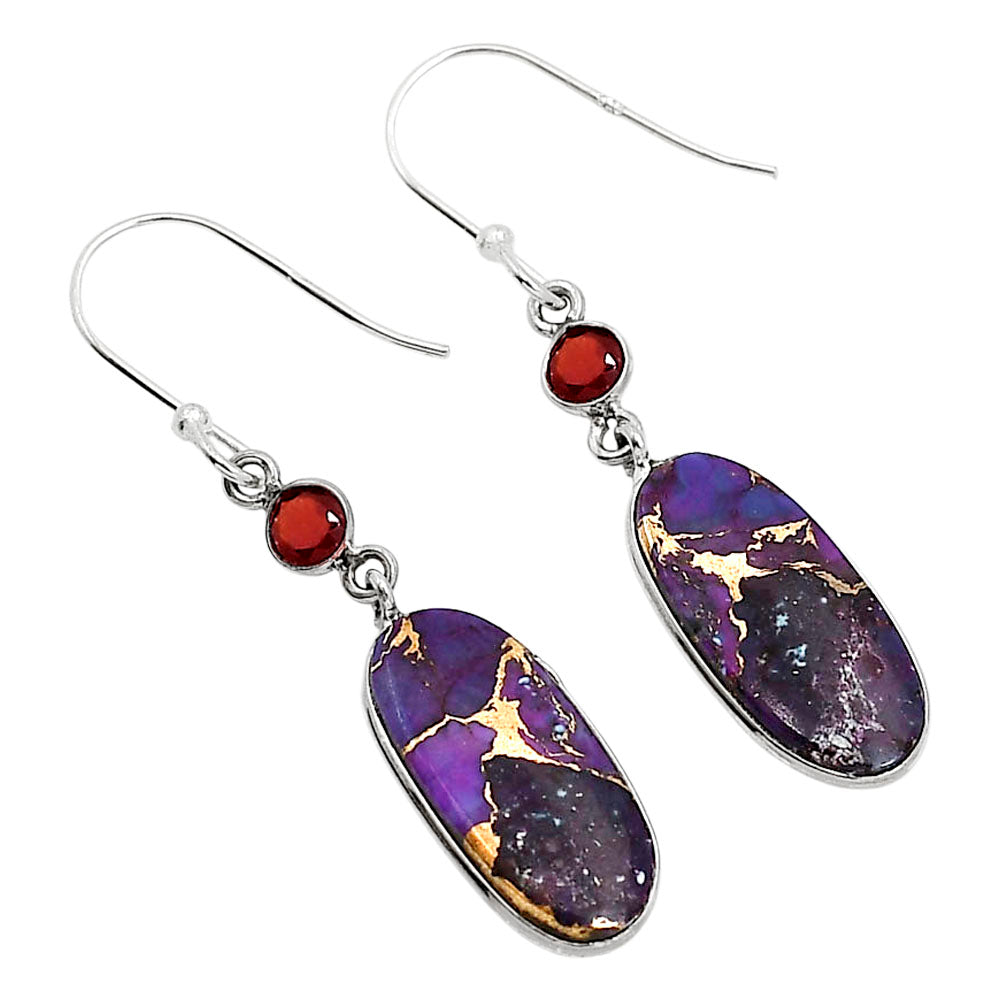 Copper Purple Turquoise and Garnet Earrings E-1002 SDE91370