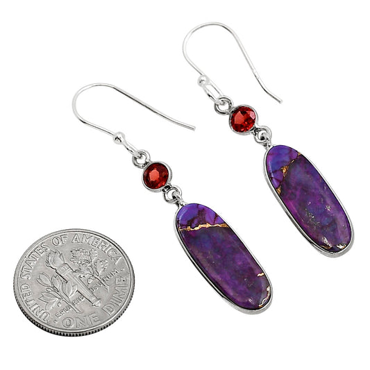 Copper Purple Turquoise and Garnet Earrings E-1002 SDE91371