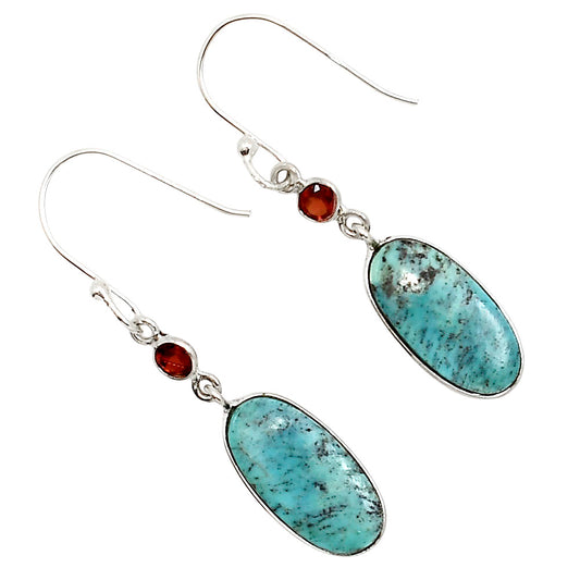 Natural Turquoise Morenci Mine and Garnet Earrings E-1002 SDE91374