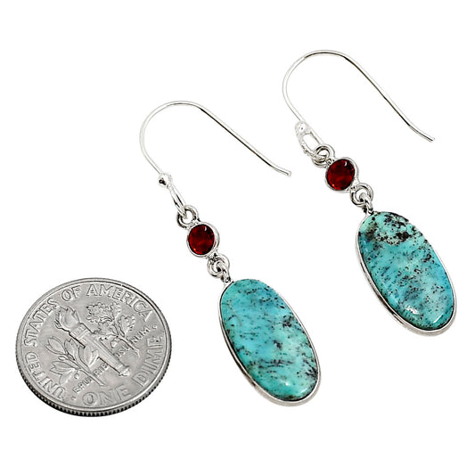 Natural Turquoise Morenci Mine and Garnet Earrings E-1002 SDE91374