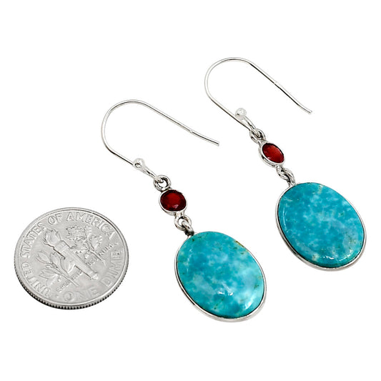 Natural Rare Turquoise Nevada Aztec Mt and Garnet Earrings E-1002 SDE91375