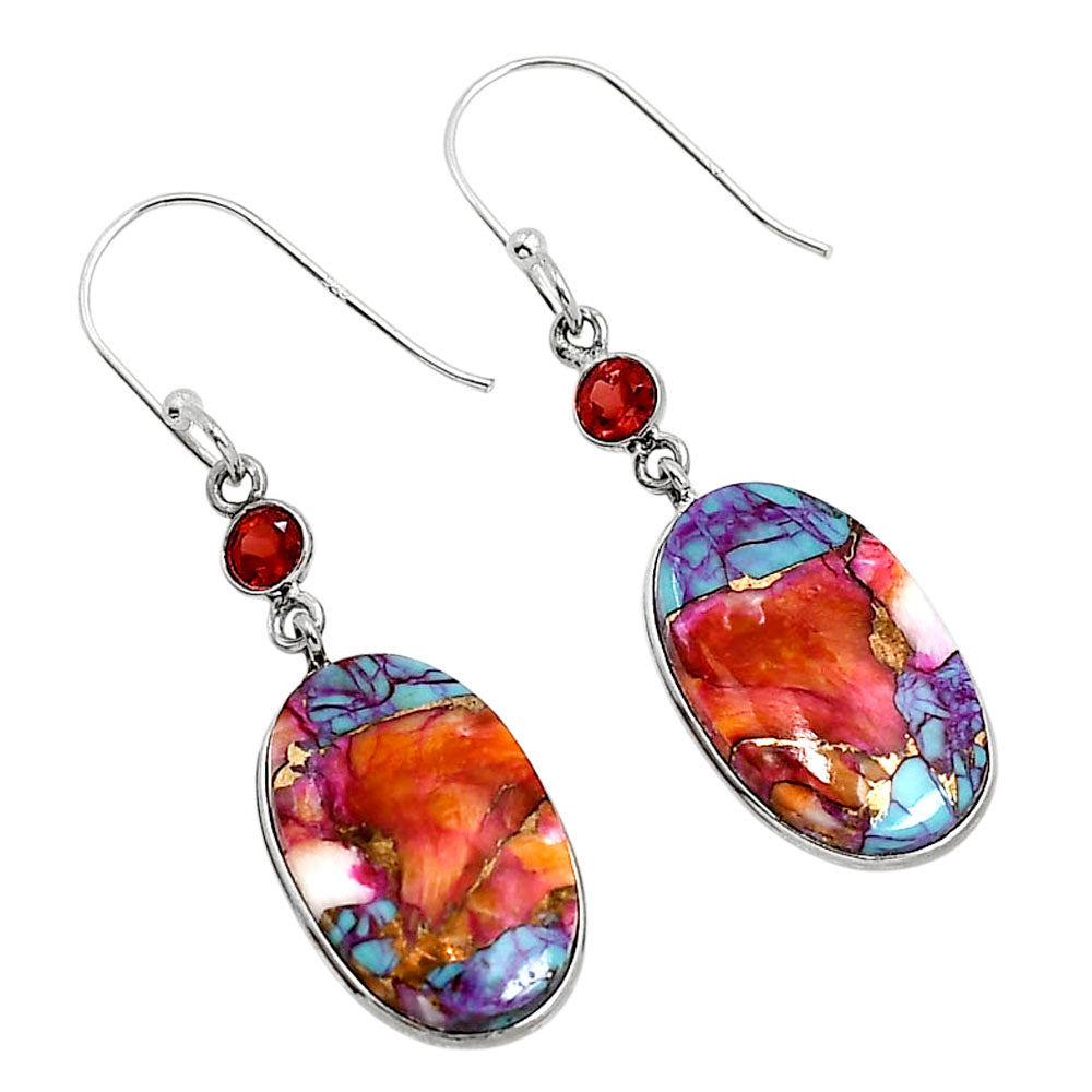 Kingman Orange Dahlia Turquoise and Garnet Earrings E-1002 SDE91377