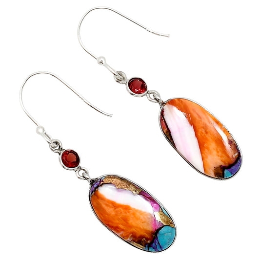 Kingman Orange Dahlia Turquoise and Garnet Earrings E-1002 SDE91378