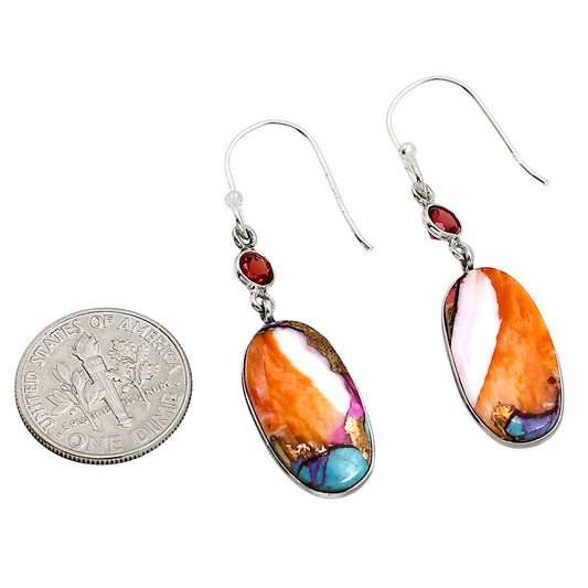 Kingman Orange Dahlia Turquoise and Garnet Earrings E-1002 SDE91378