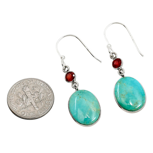 Natural Rare Turquoise Nevada Aztec Mt and Garnet Earrings E-1002 SDE91379