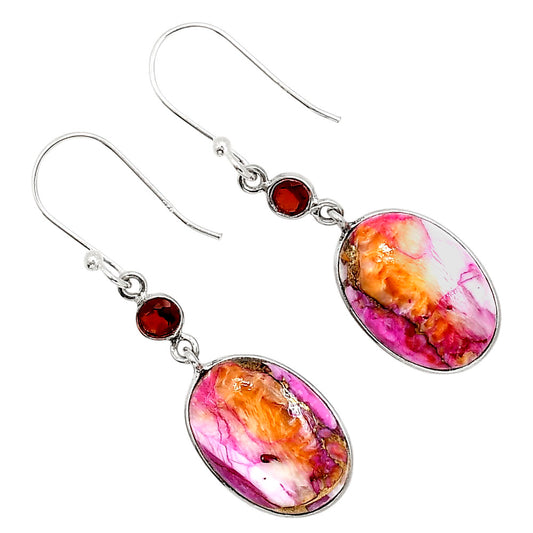 Kingman Orange Dahlia Turquoise and Garnet Earrings E-1002 SDE91380