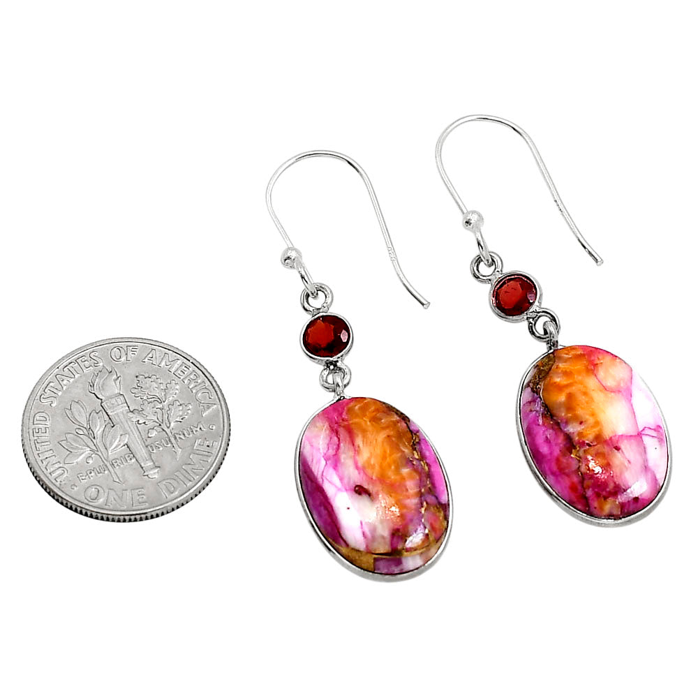 Kingman Orange Dahlia Turquoise and Garnet Earrings E-1002 SDE91380