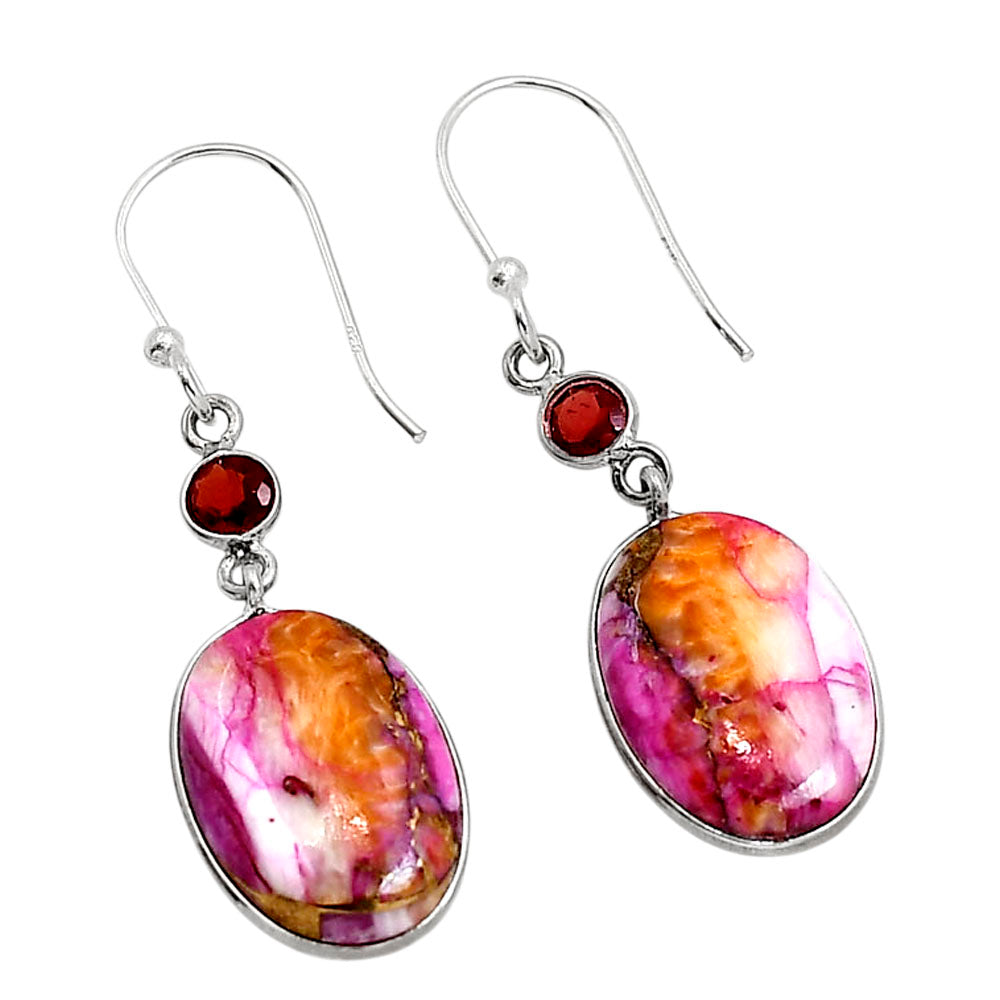 Kingman Orange Dahlia Turquoise and Garnet Earrings E-1002 SDE91380