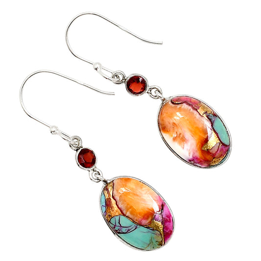 Kingman Orange Dahlia Turquoise and Garnet Earrings E-1002 SDE91384