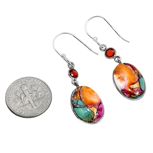 Kingman Orange Dahlia Turquoise and Garnet Earrings E-1002 SDE91384