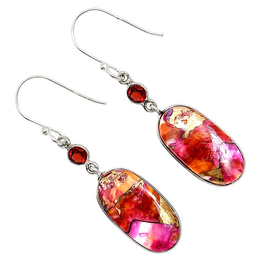 Kingman Orange Dahlia Turquoise and Garnet Earrings E-1002 SDE91385