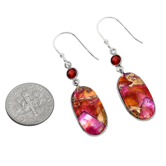 Kingman Orange Dahlia Turquoise and Garnet Earrings E-1002 SDE91385