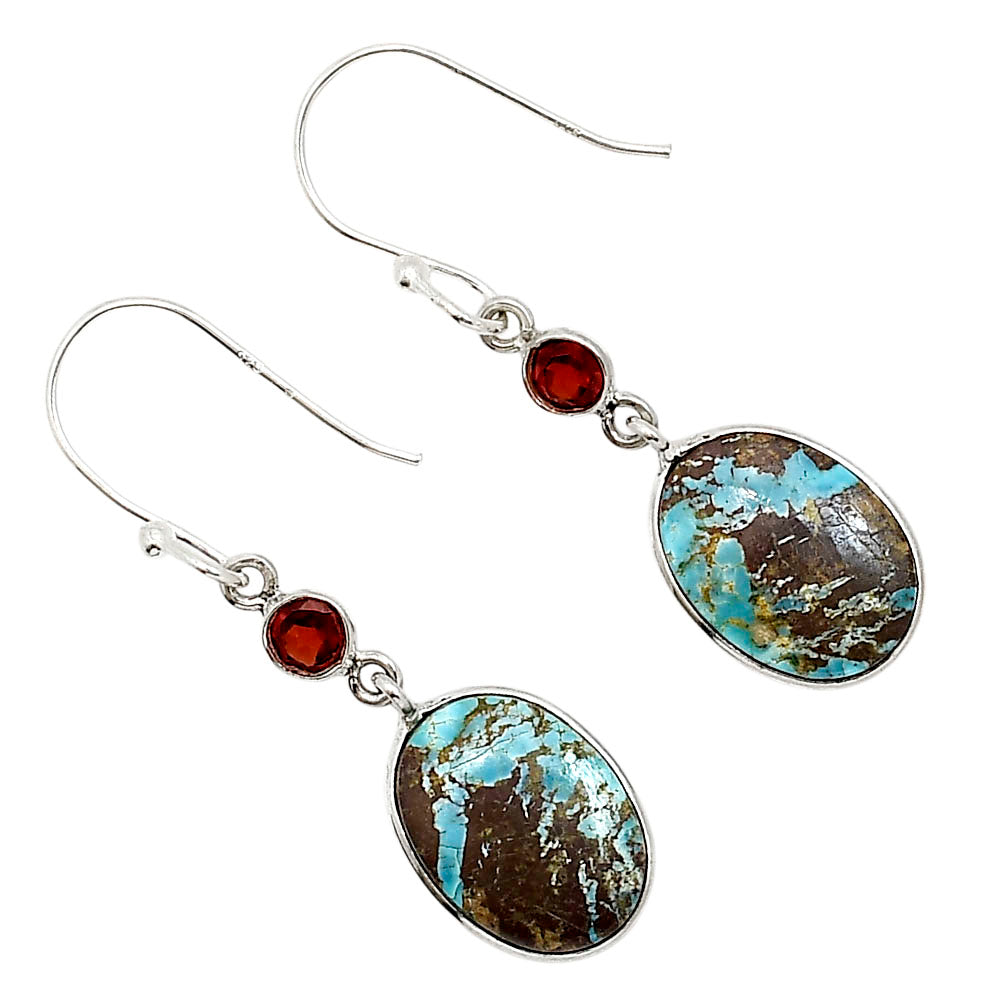 Natural Turquoise Morenci Mine and Garnet Earrings E-1002 SDE91386