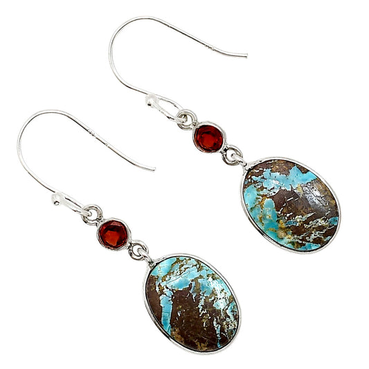 Natural Turquoise Morenci Mine and Garnet Earrings E-1002 SDE91386