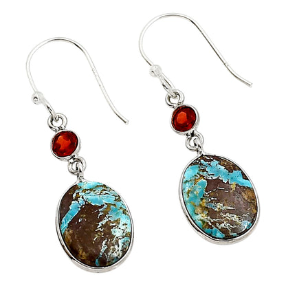 Natural Turquoise Morenci Mine and Garnet Earrings E-1002 SDE91386