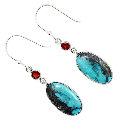 Natural Turquoise Morenci Mine and Garnet Earrings E-1002 SDE91388