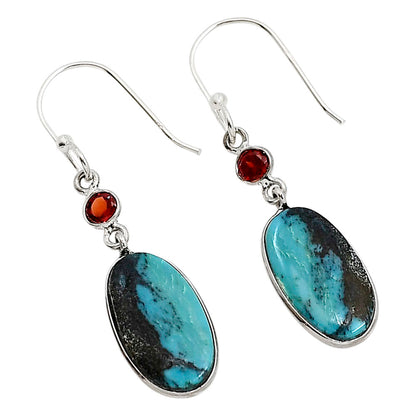 Natural Turquoise Morenci Mine and Garnet Earrings E-1002 SDE91388
