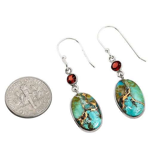 Kingman Copper Teal Turquoise and Garnet Earrings E-1002 SDE91390
