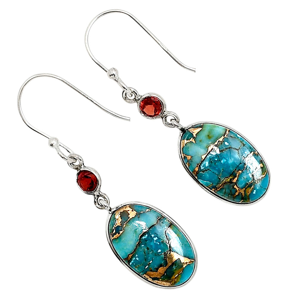 Kingman Copper Teal Turquoise and Garnet Earrings E-1002 SDE91396
