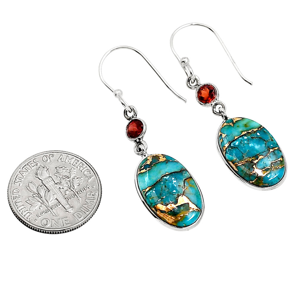 Kingman Copper Teal Turquoise and Garnet Earrings E-1002 SDE91396