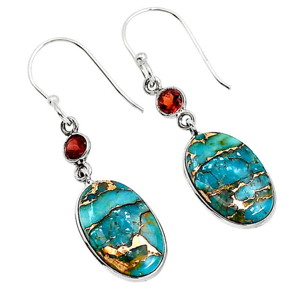 Kingman Copper Teal Turquoise and Garnet Earrings E-1002 SDE91396