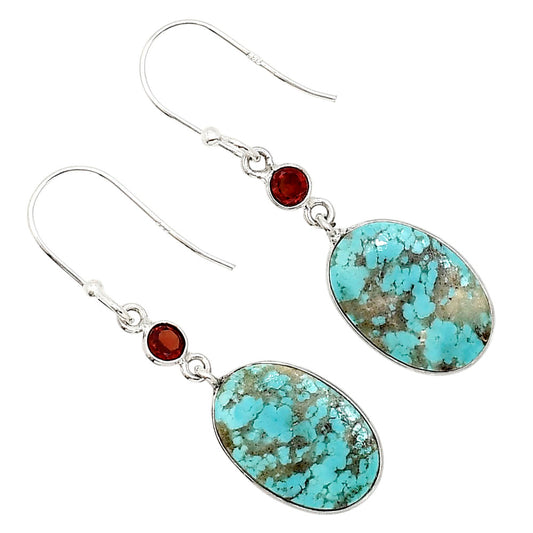 Natural Rare Turquoise Nevada Aztec Mt and Garnet Earrings E-1002 SDE91402
