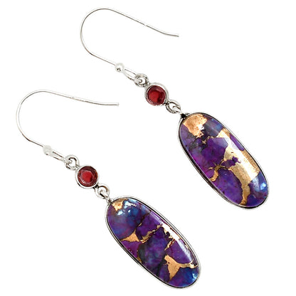 Copper Purple Turquoise and Garnet Earrings E-1002 SDE91407