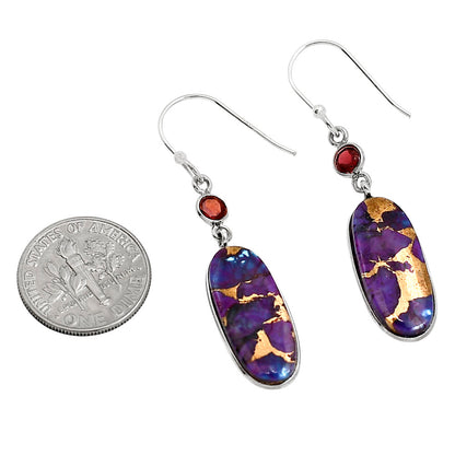 Copper Purple Turquoise and Garnet Earrings E-1002 SDE91407