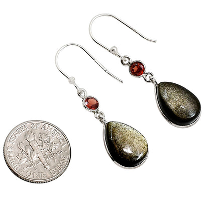 Silver Obsidian and Garnet Earrings E-1002 SDE91578