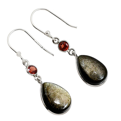 Silver Obsidian and Garnet Earrings E-1002 SDE91578