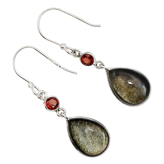 Silver Obsidian and Garnet Earrings E-1002 SDE91581