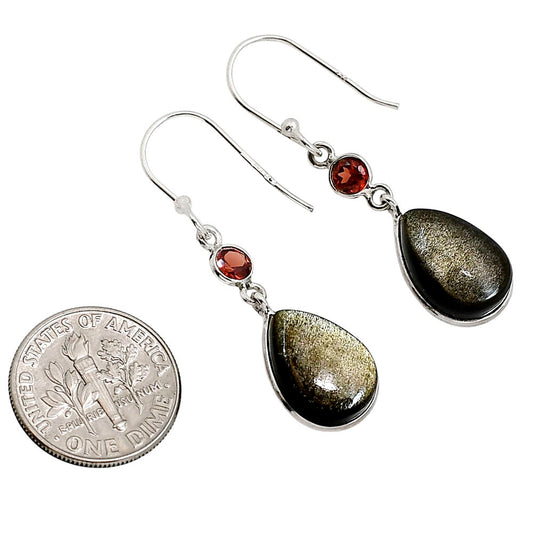 Silver Obsidian and Garnet Earrings E-1002 SDE91582