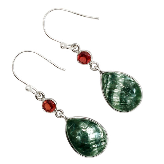Russian Seraphinite and Garnet Earrings E-1002 SDE91586
