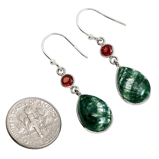 Russian Seraphinite and Garnet Earrings E-1002 SDE91586