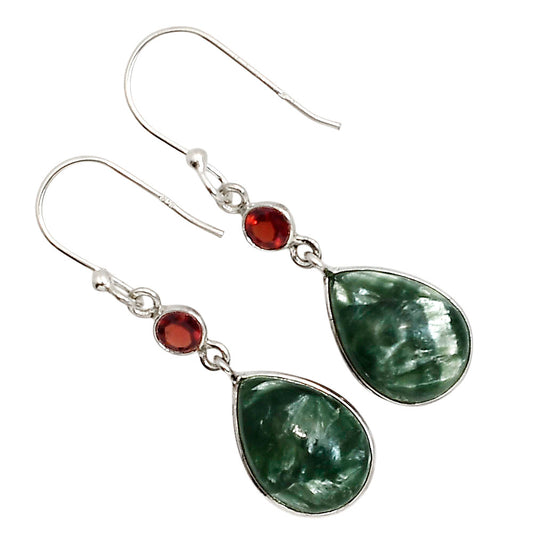 Russian Seraphinite and Garnet Earrings E-1002 SDE91588