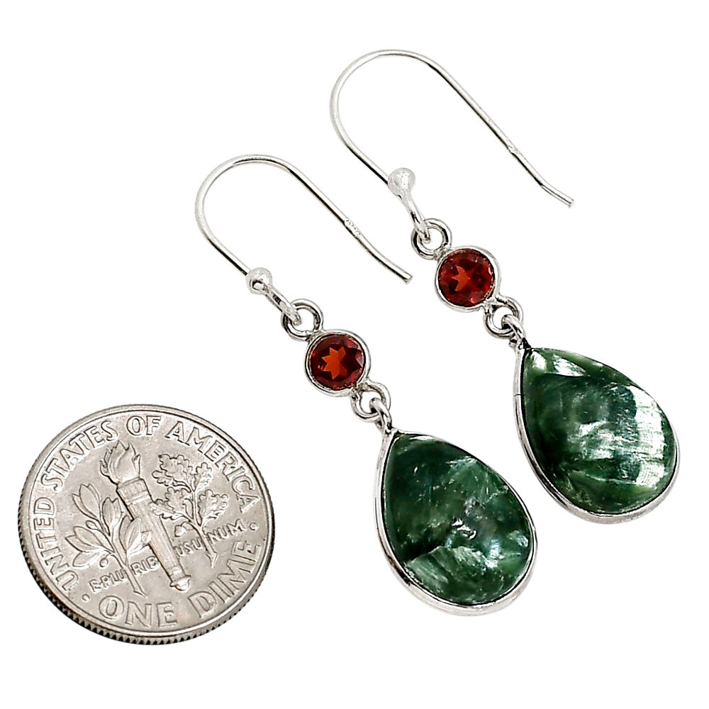 Russian Seraphinite and Garnet Earrings E-1002 SDE91588