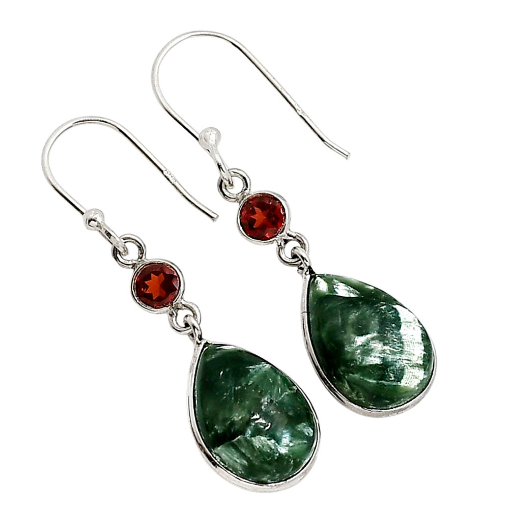 Russian Seraphinite and Garnet Earrings E-1002 SDE91588