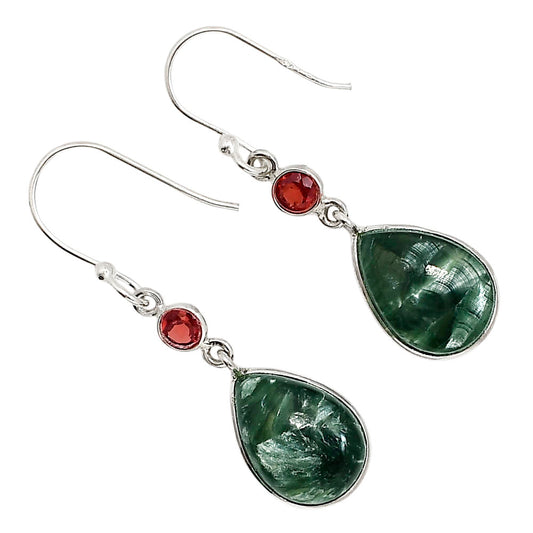 Russian Seraphinite and Garnet Earrings E-1002 SDE91590