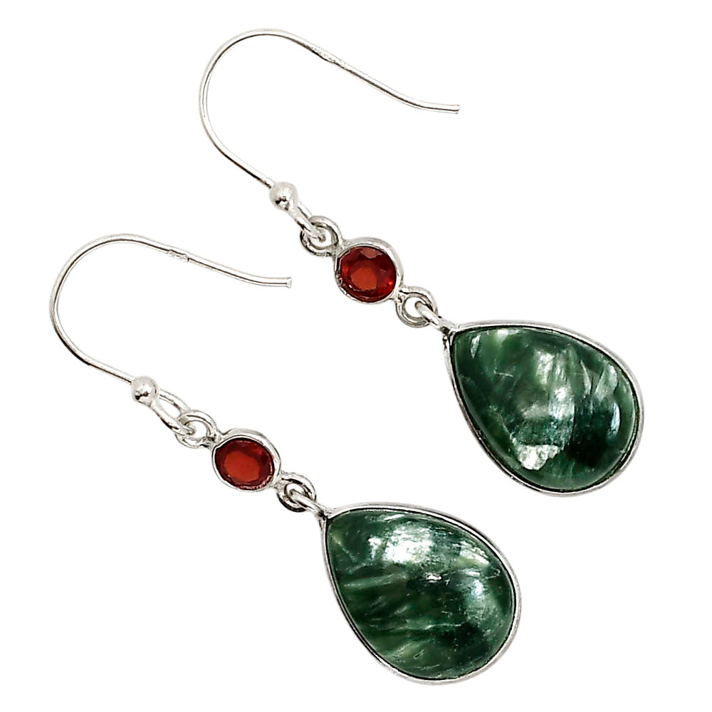 Russian Seraphinite and Garnet Earrings E-1002 SDE91591
